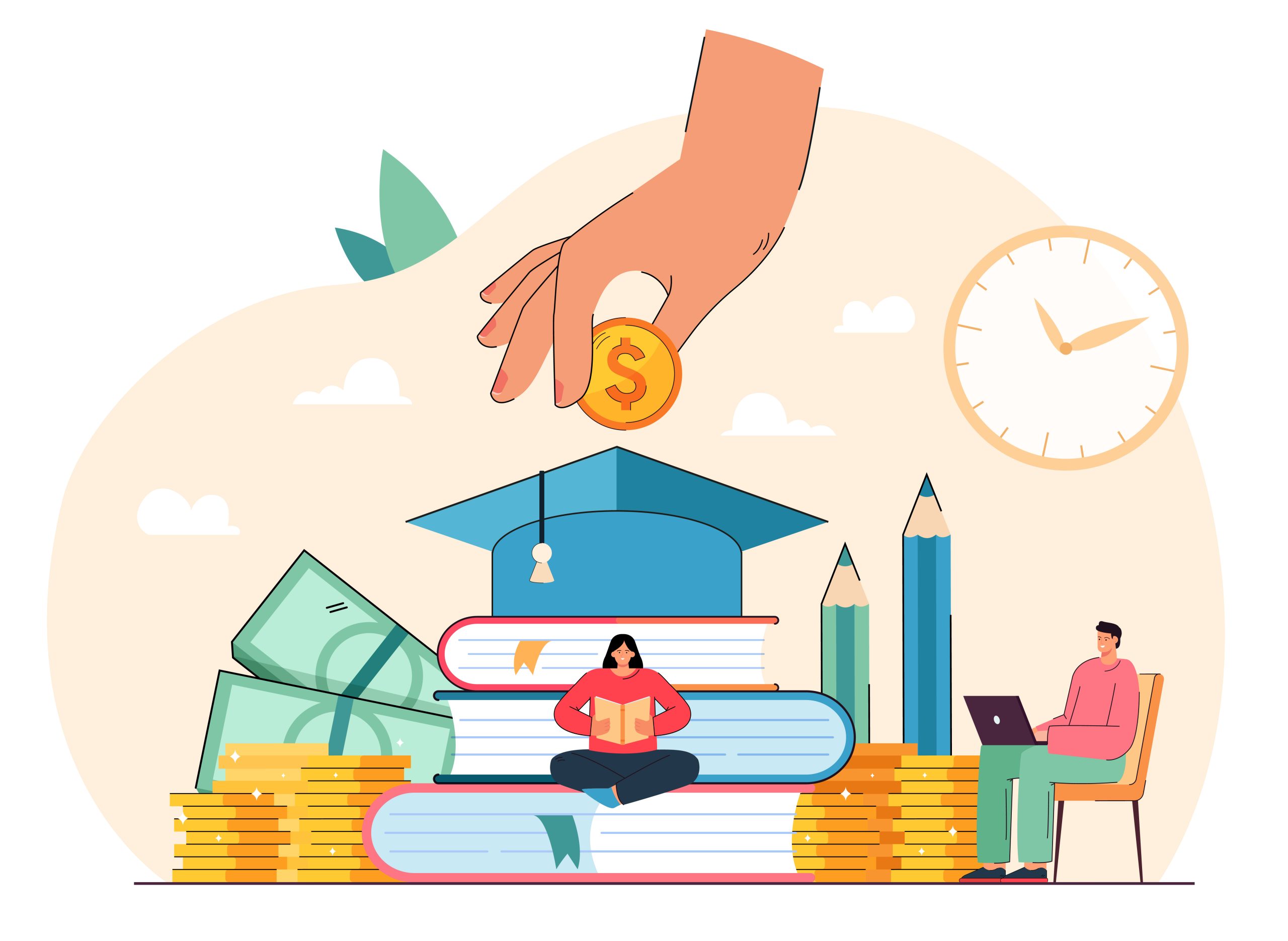 Tiny students sitting near books getting university degree Scale Up Your Business with These Government Grants in 2025